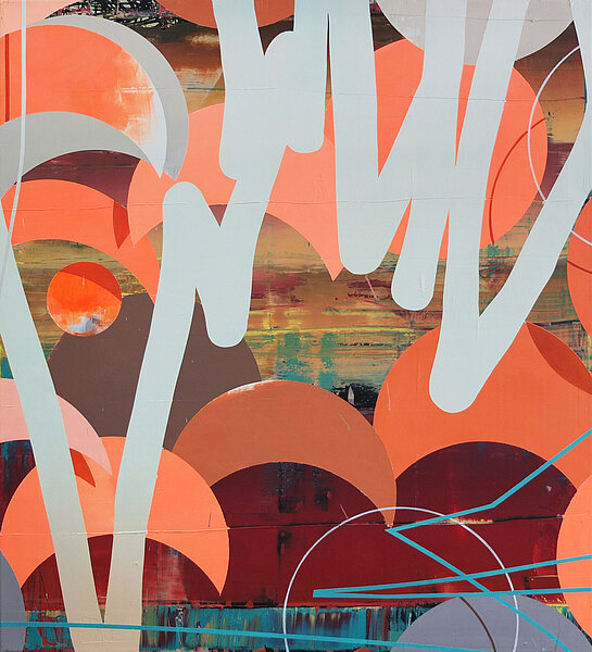 Sebastian Menzke: etch it, 2019, Öl und Vinyl auf Leinwand, 100 x 90 cm

